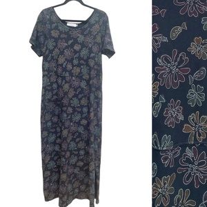 Fresh Produce Cotton Black Floral Maxi Dress Cottage Core Pocket Comfy Relax